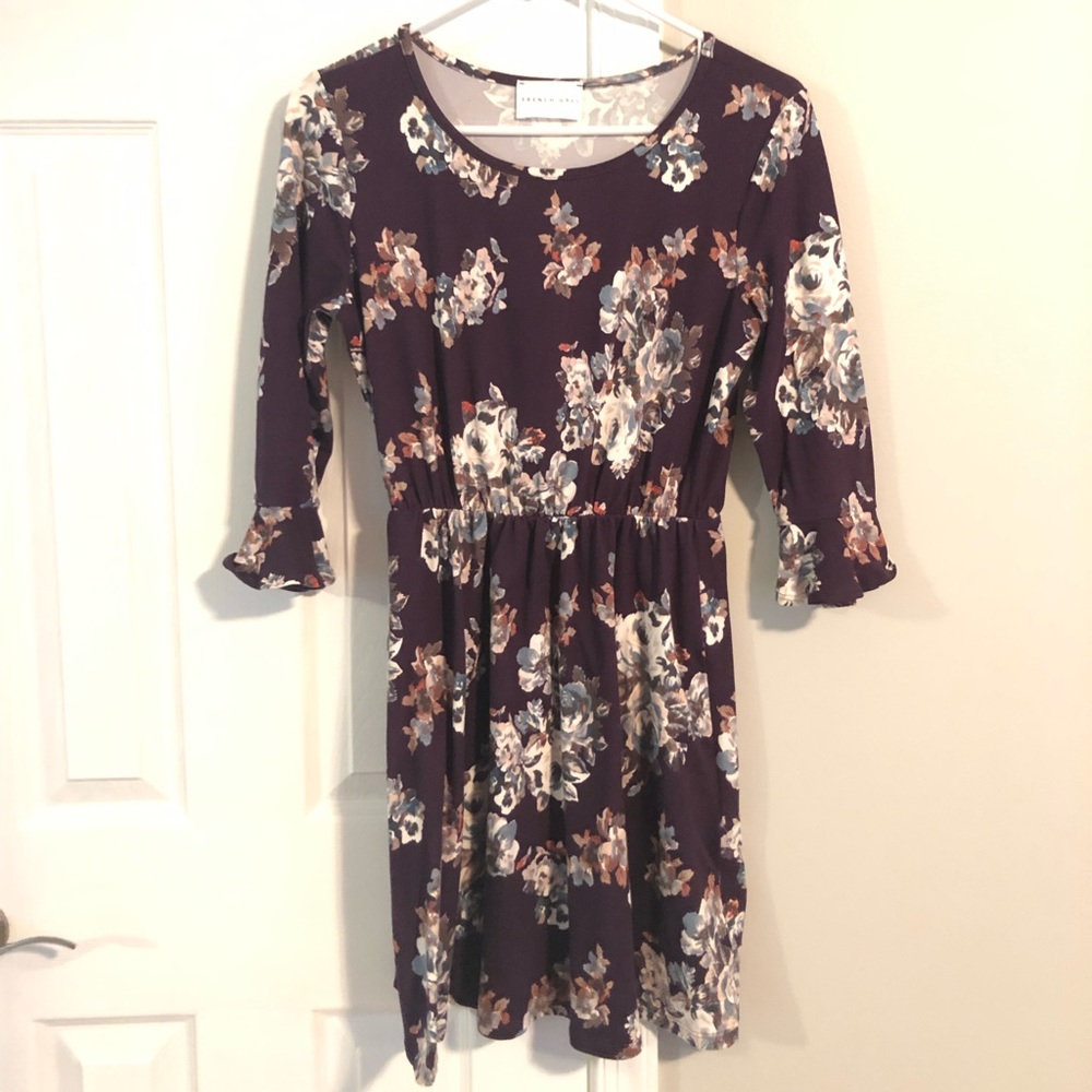French Grey Brushed Ruffle Sleeve dress
